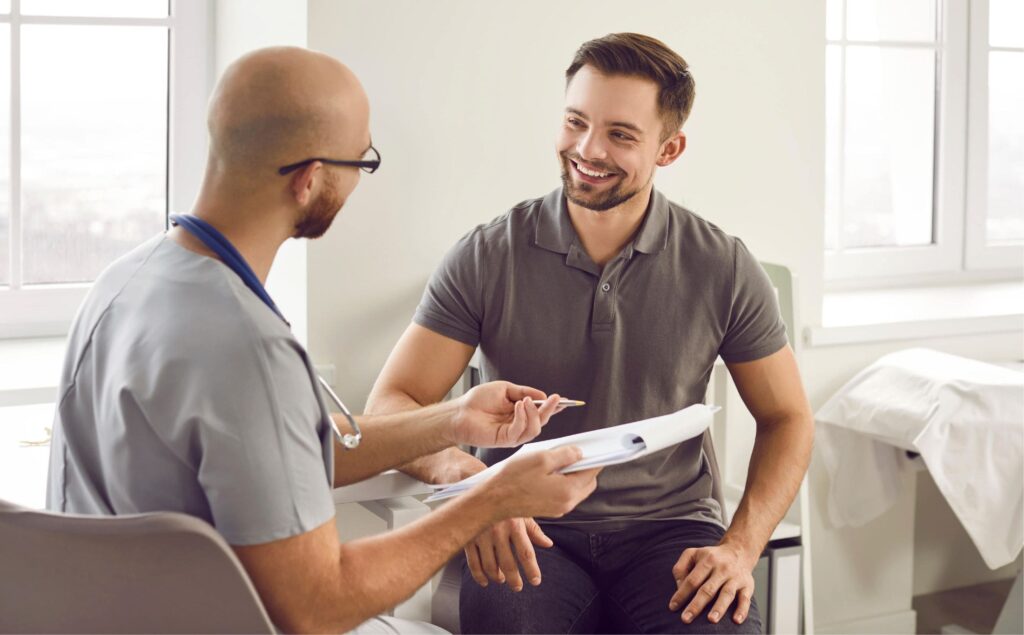 Man receiving guidance during medically assisted treatment in Michigan.