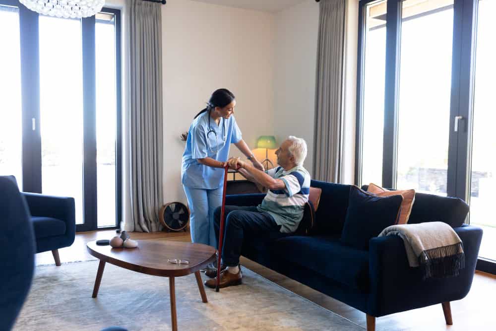 Healthcare worker assisting patient during Michigan residential treatment support care