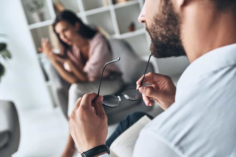 Frustrated woman during Northern Indiana rehab mental health support session